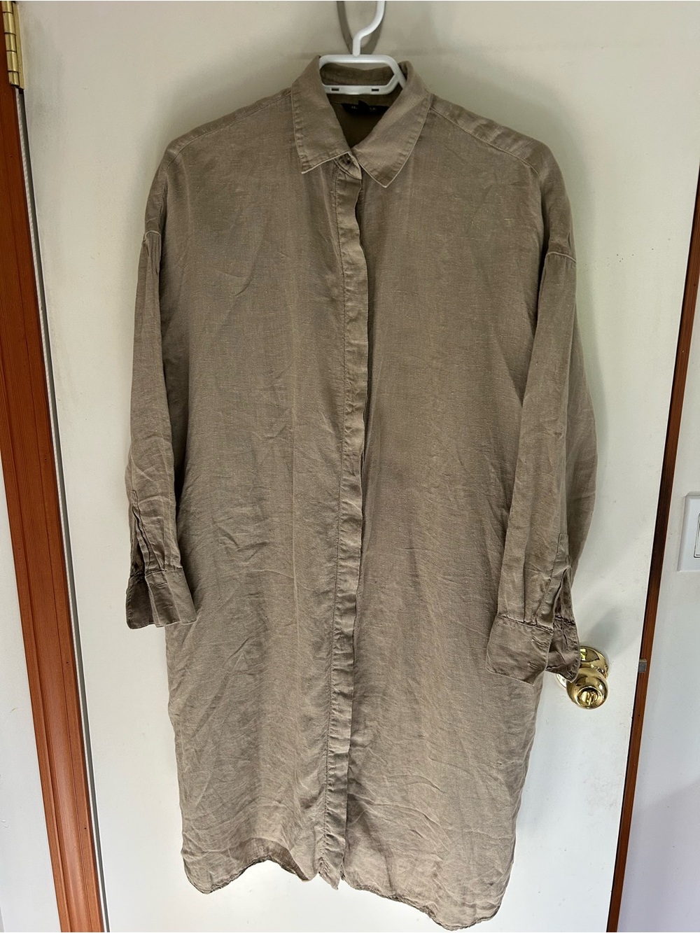 Massimo Dutti Linen Blend Button-Up Shirt Dress in Taupe